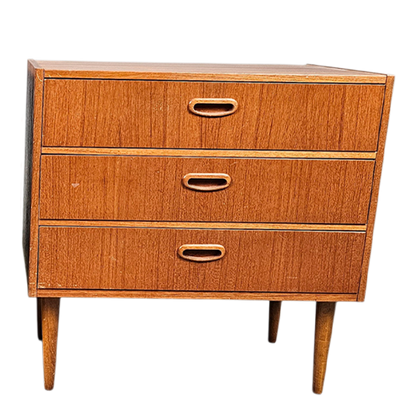 Pair 1950s Swedish : small teakwood chest of drawers w/ carved oak pulls