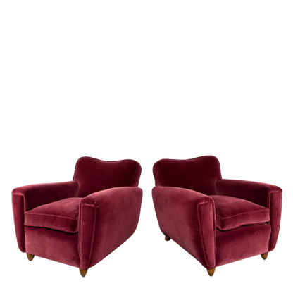 1940s Italian : pair classic velvet modernist club chairs