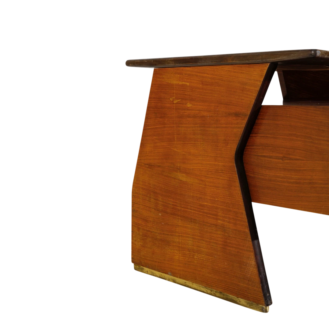 1950s Vittorio Dassi : desk in walnut & black glass, Italy