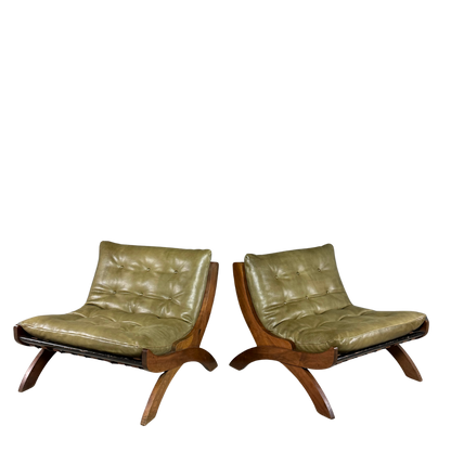 1960s Marco Comolli : pair green leather "CP1" leather lounge chair, Italy