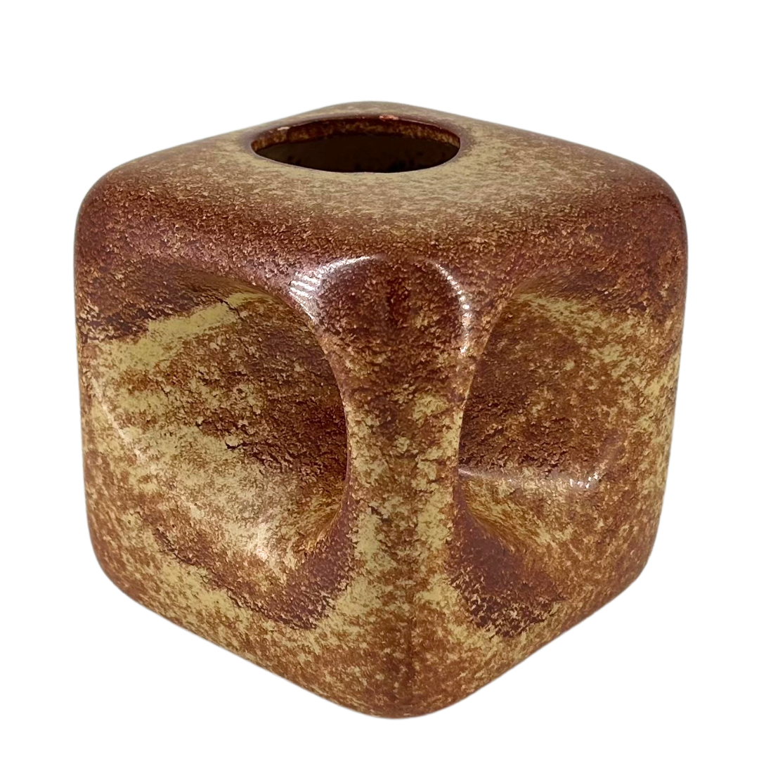 1970s Roberto Rigon : "cube" vase, screziato tabacco glaze