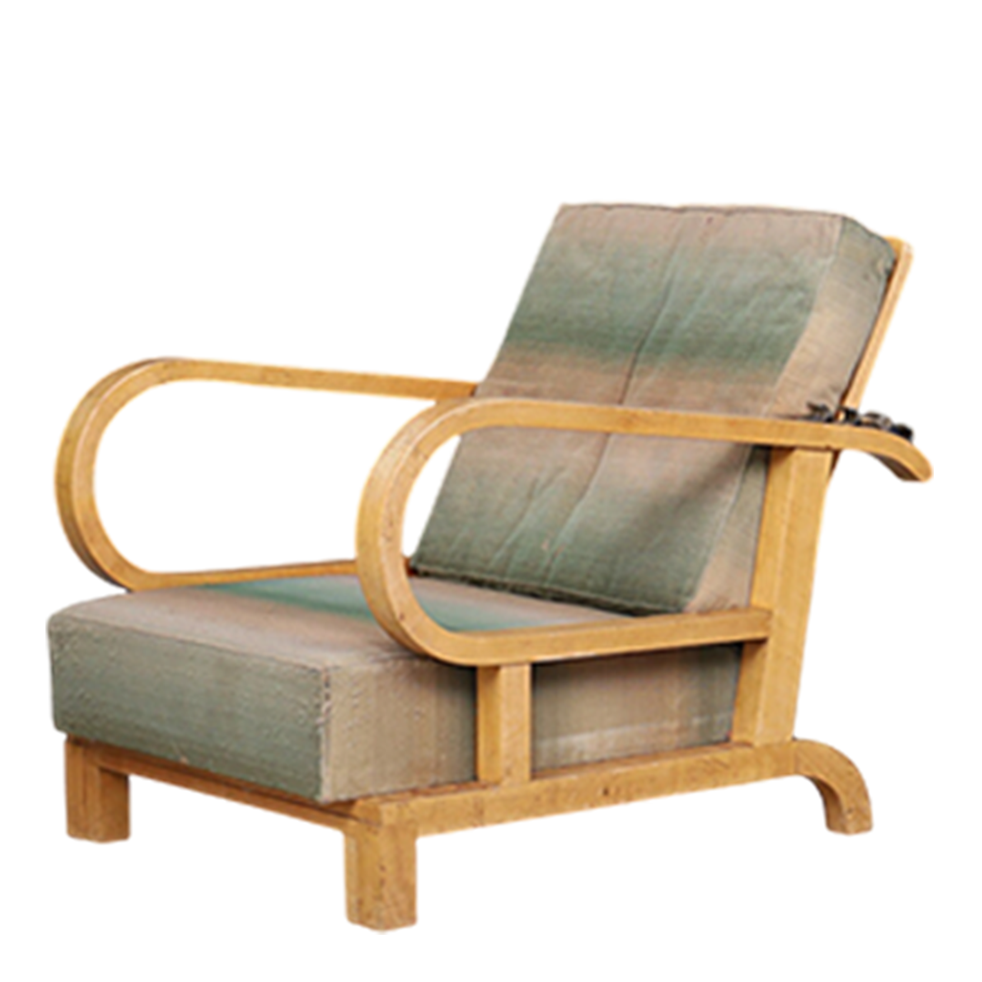 1930s Czech : pair of Art Deco reclining beechwood armchairs