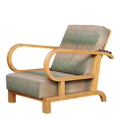 1930s Czech : pair of Art Deco reclining beechwood armchairs