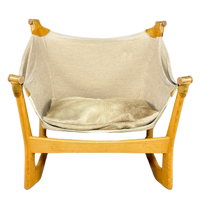 1960s Tormod Alnaes : beechwood "Trega" lounge chair, w/hide cushion