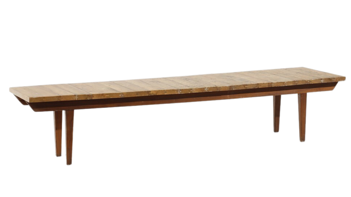 1950s Brazilian low 80" slatted teakwood coffee table