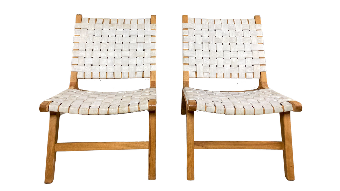 20thc recycled wood and patinated white leather lounge chair