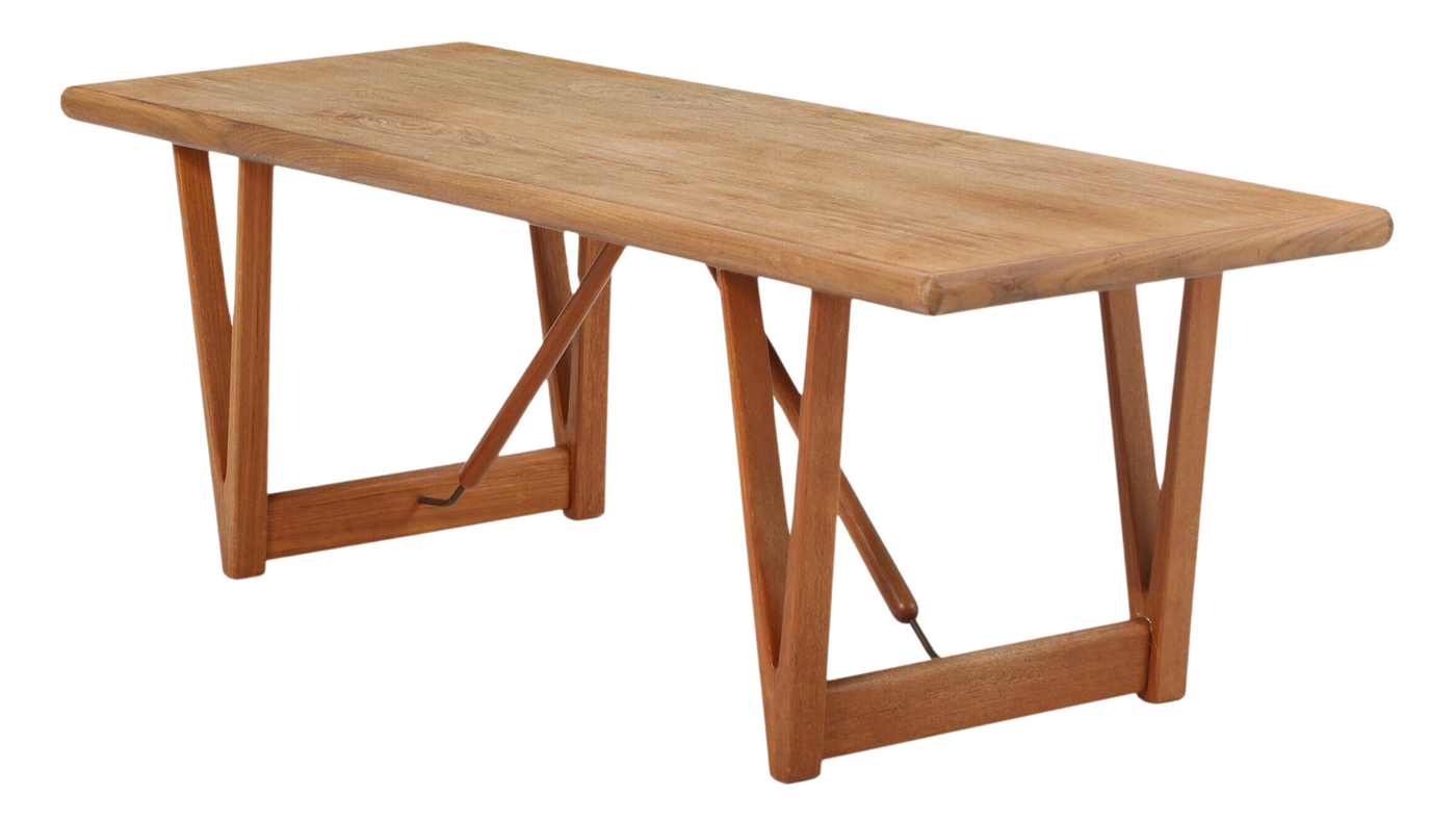 1960s Danish v-shape teak & brass coffee table