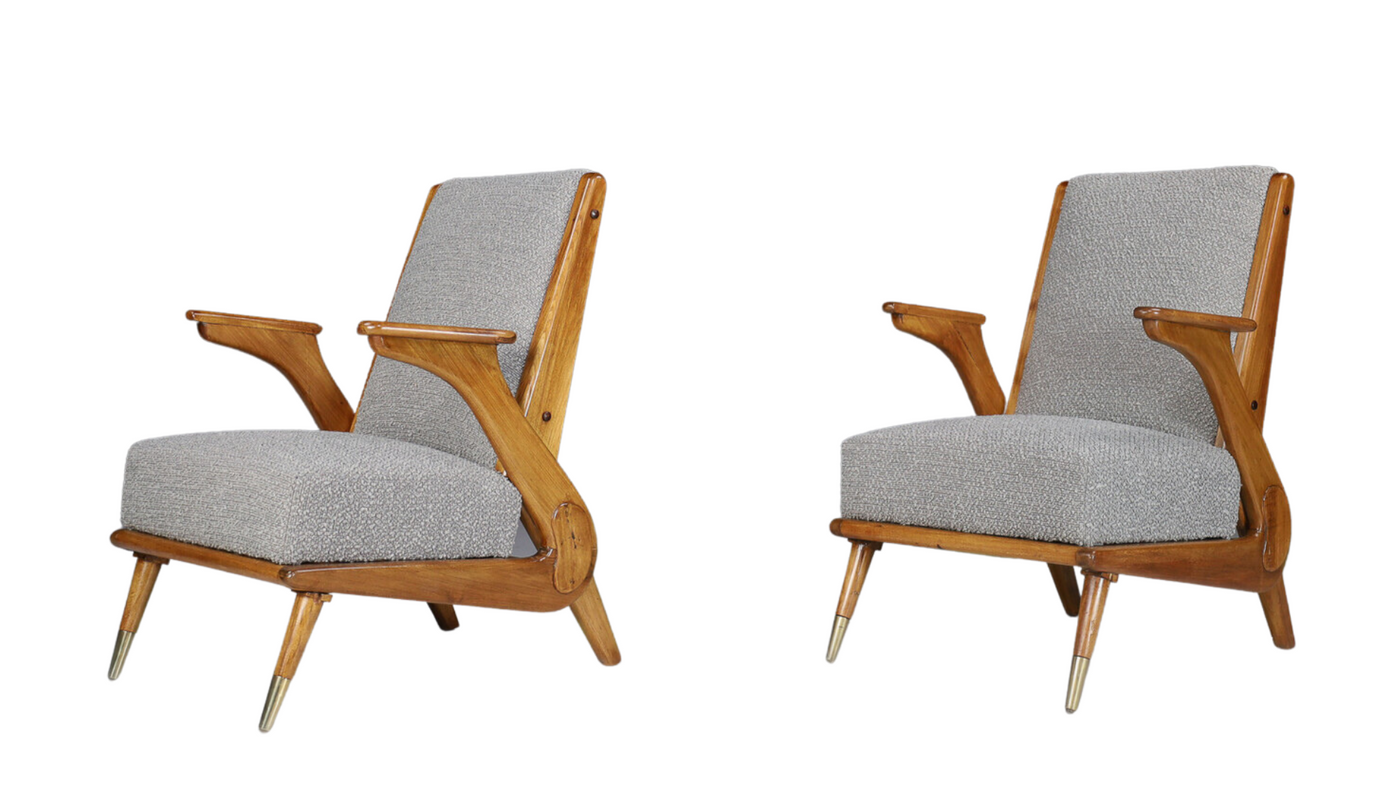 1950s pair Giuseppe Scapinelli boomerang armchairs, Brazil