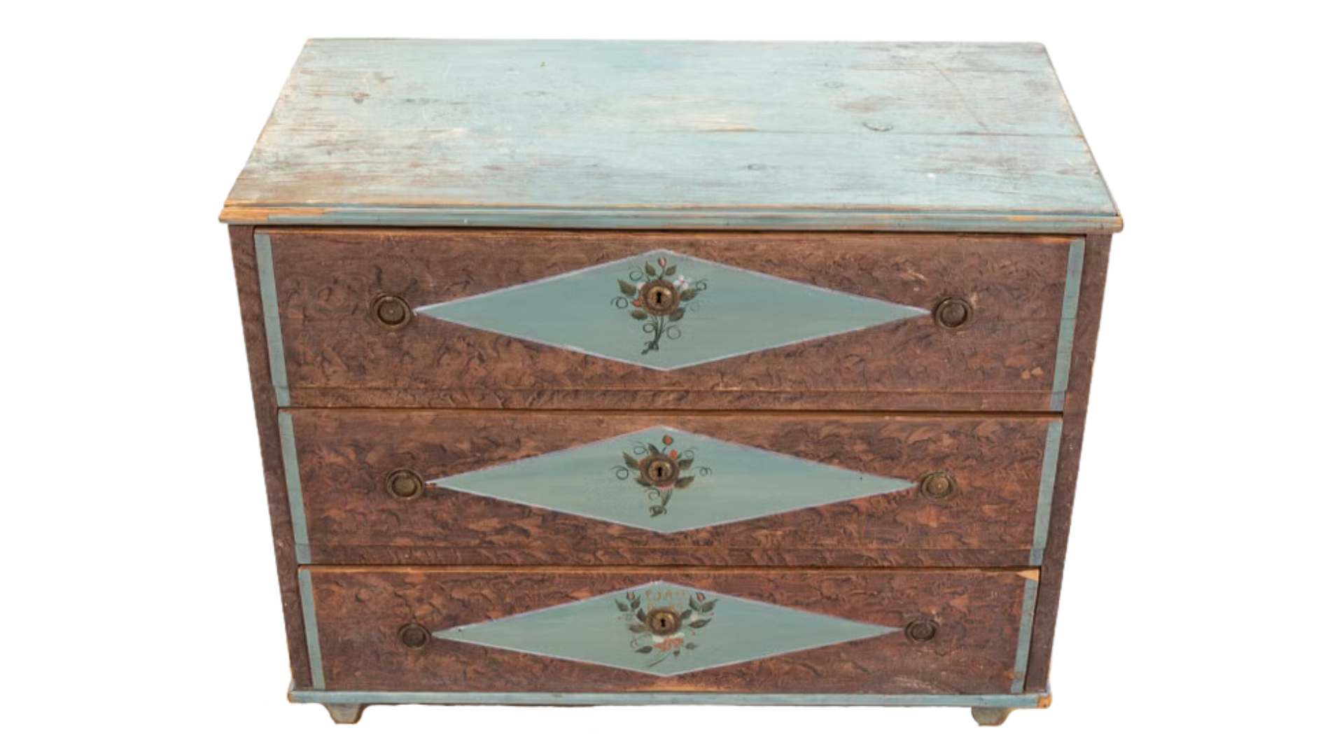 c1845 Swedish grain painted pinewood chest of drawers