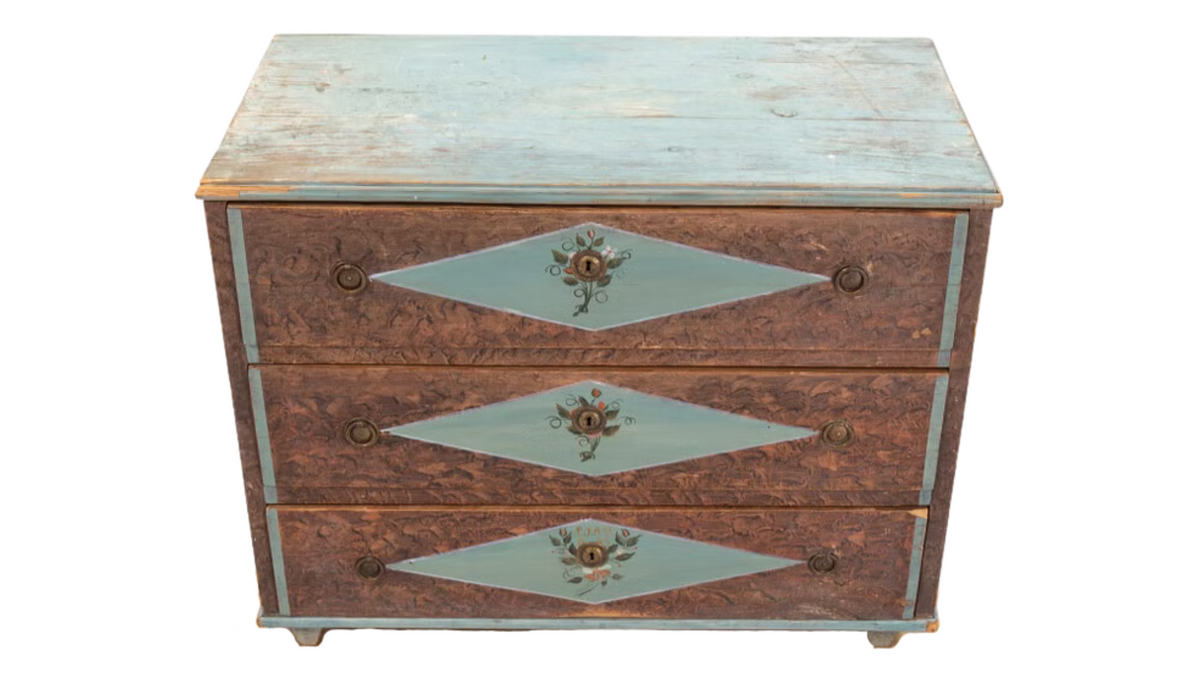 c1845 Swedish grain painted pinewood chest of drawers