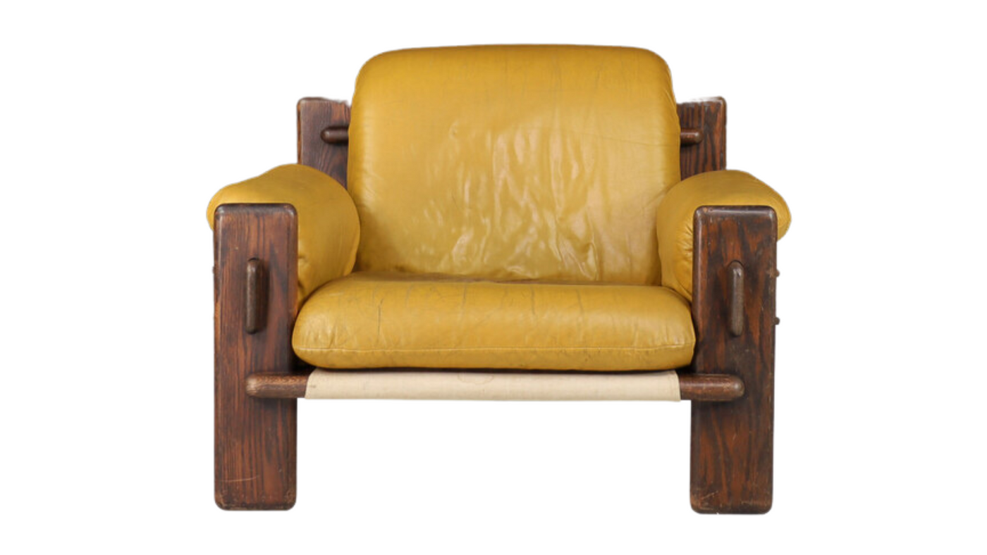 1970s Dutch mustard leather and canvas lounge chair