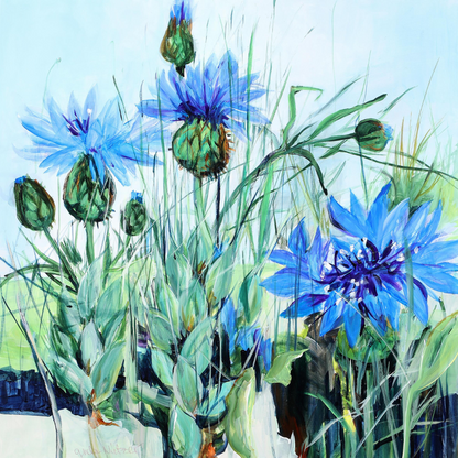 Gerda Nietzer : 20thc cornflowers, acrylic, Danish