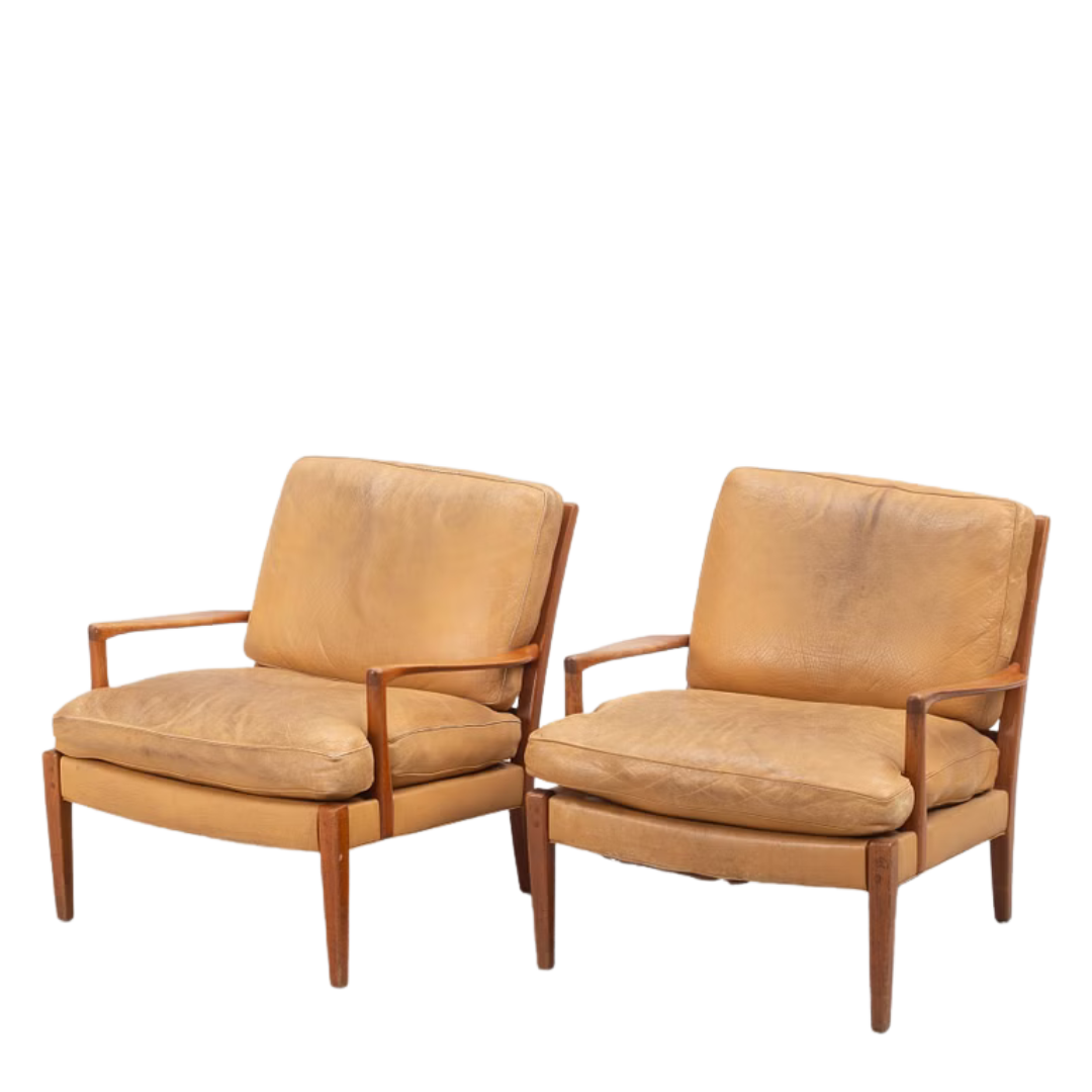 c1970 Arne Norell : leather and teakwood “Löven” armchair