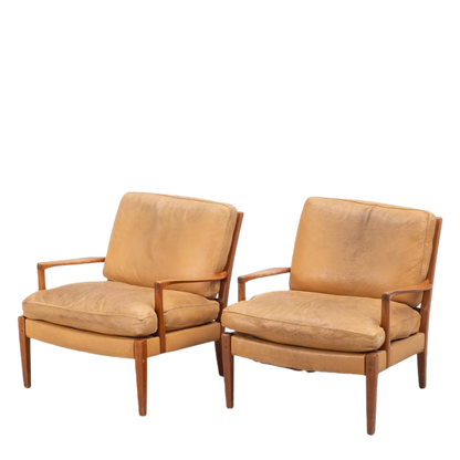 c1970 Arne Norell : leather and teakwood “Löven” armchair