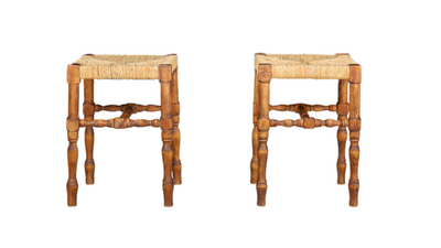 1950s French turned beechwood & hemp stool