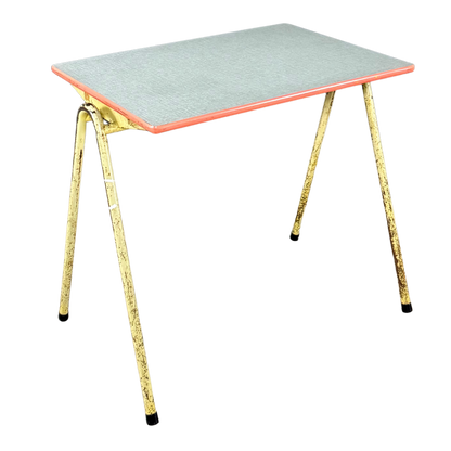 1950s French : pair small formica and lacquered steel school tables