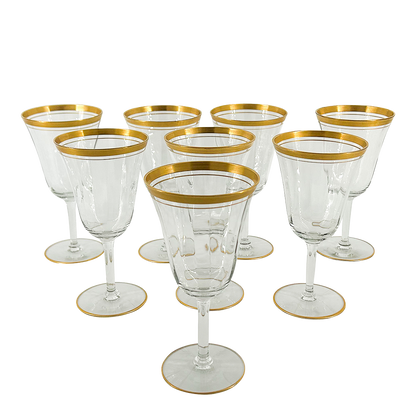 Vintage Franciscan Style : Set 8 Gilt Optic Paneled Wine Glasses