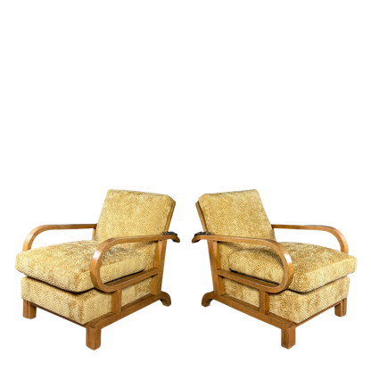 1930s Czech : pair of Art Deco reclining beechwood armchairs