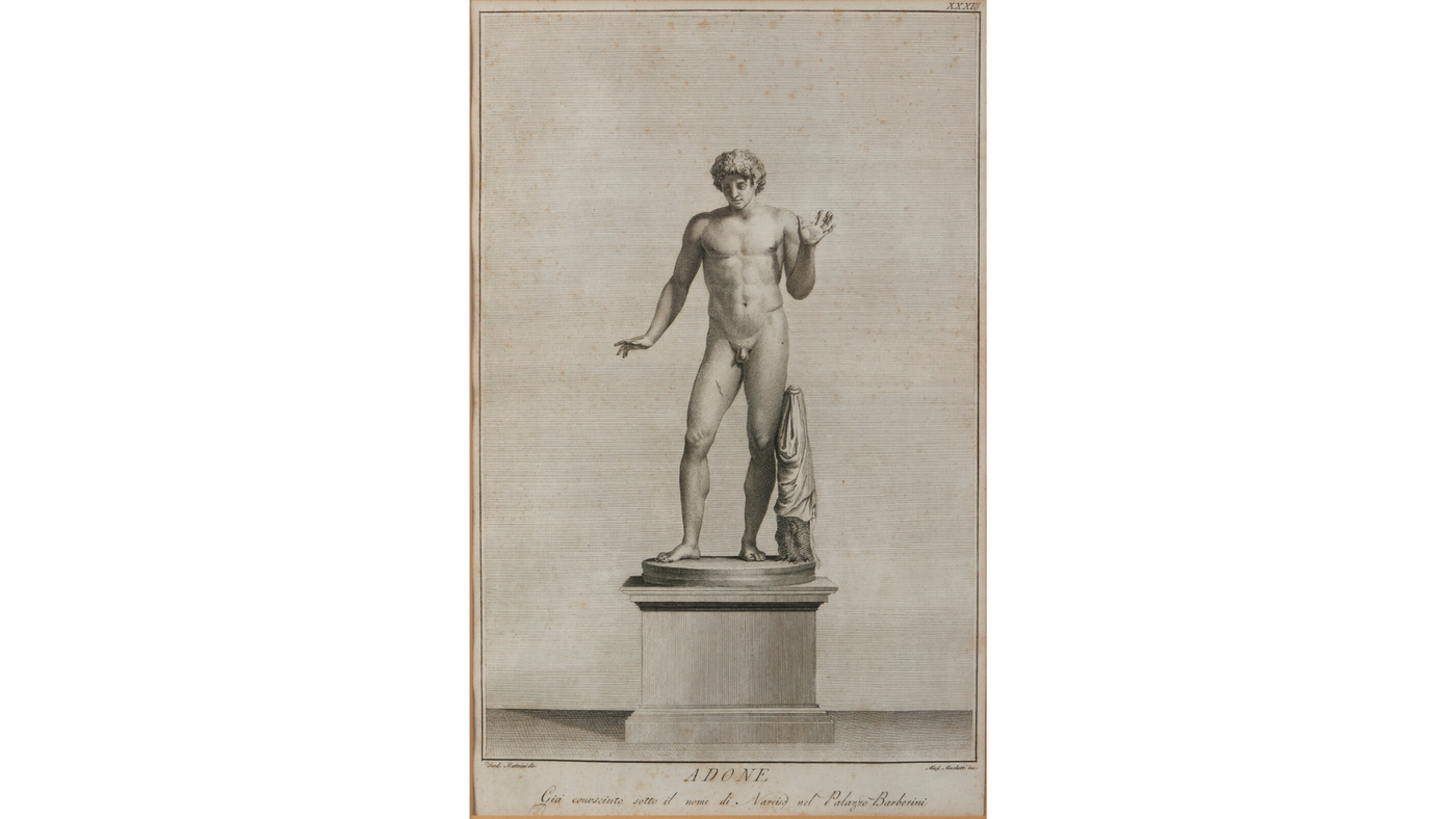 c1800 Teodoro Matteini framed engraving of Adonis, Italy
