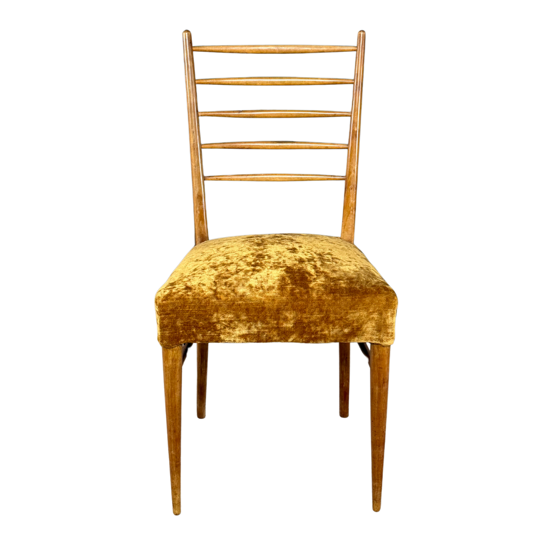 1950s Italian : elmwood ladder back side chair w/velvet seating