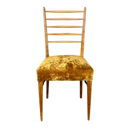 1950s Italian : elmwood ladder back side chair w/velvet seating