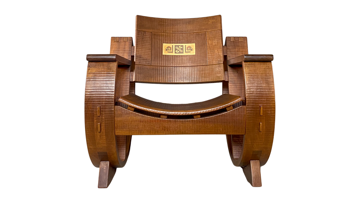 c1980 Giuseppe Rivadossi carved walnut rocking chair, Italy