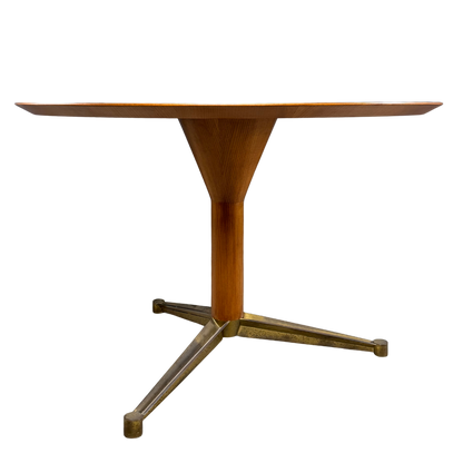 1950s Italian : sunburst top walnut and brass 45" center table