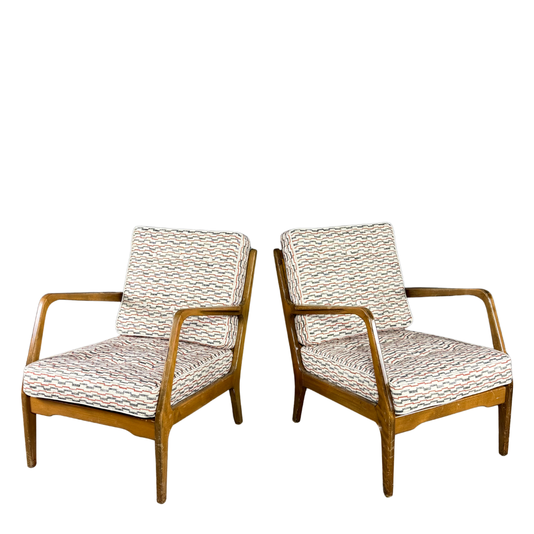 1950s Danish Design : solid beechwood armchair w/ new Schumacher fabric