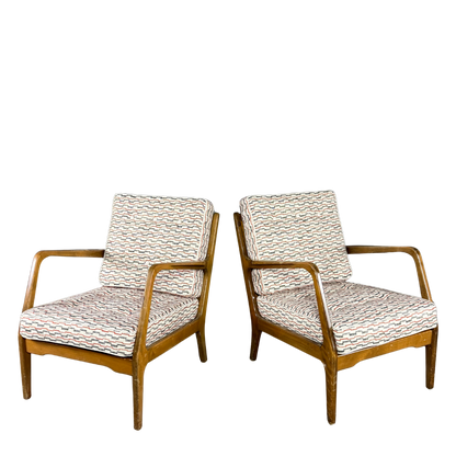 1950s Danish Design : solid beechwood armchair w/ new Schumacher fabric