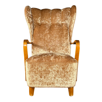 1950s Swedish : gold velvet tall back bergère armchair