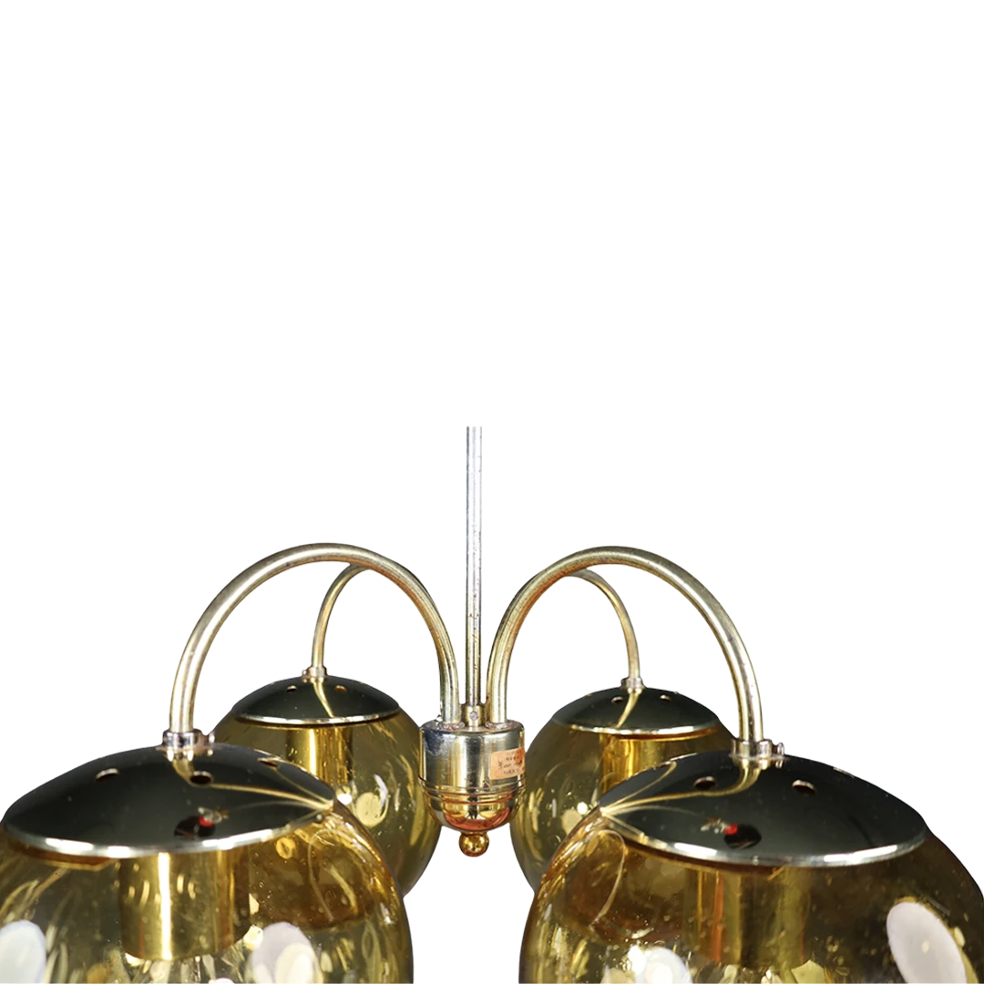 1960s Czech : golden 4-globe chandelier from Prague