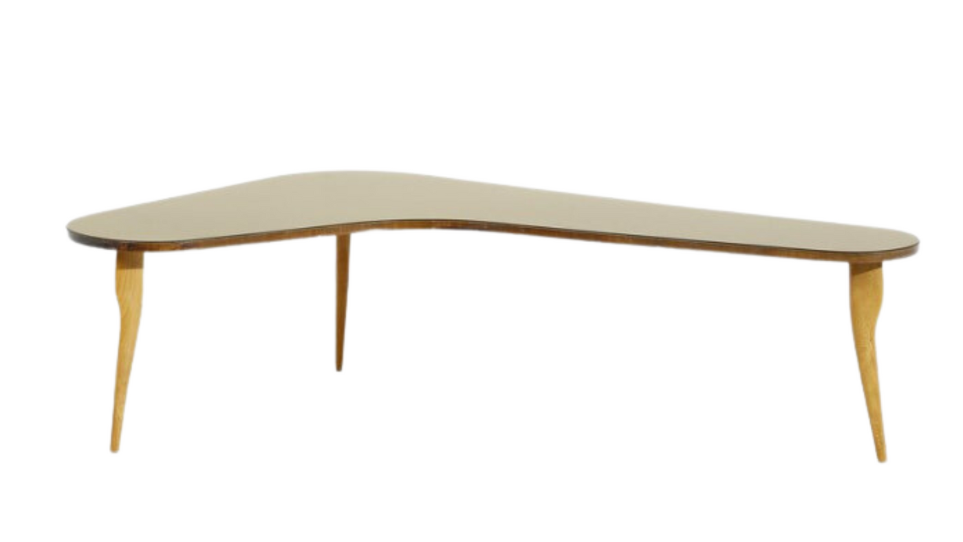 1950s Italian 61" boomerang table with glass top
