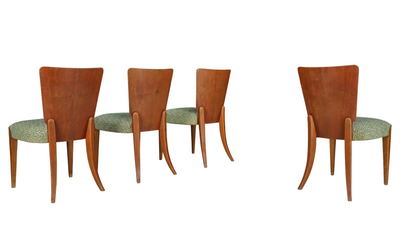 Set four Jindrich Halabala 1930s walnut dining chairs