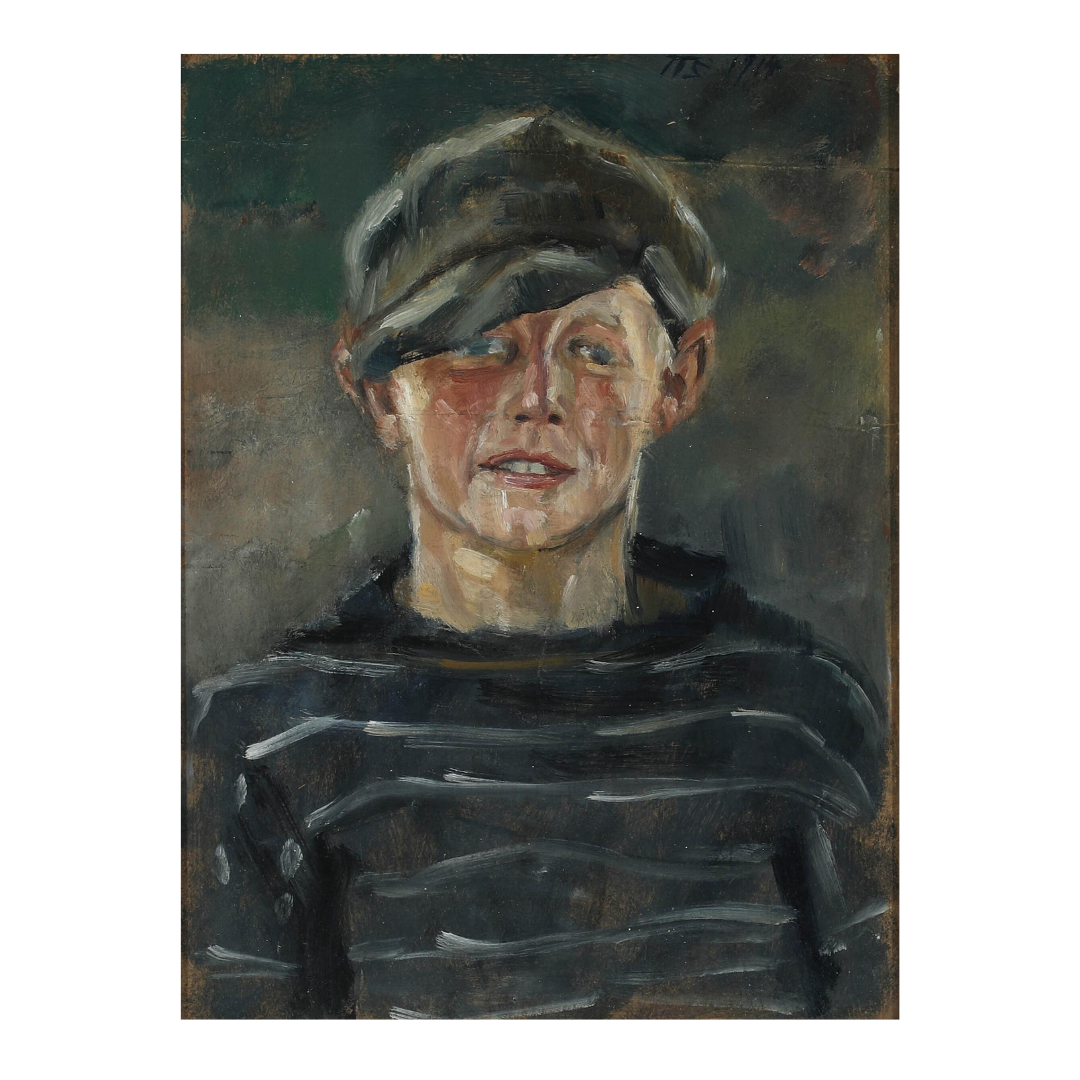 Johan Thomas Skovgaard : portrait of a boy in striped shirt & cap