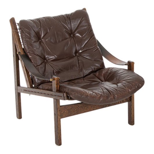 1960s Torbjorn Afdal : pair of brown leather "Hunter" safari chairs