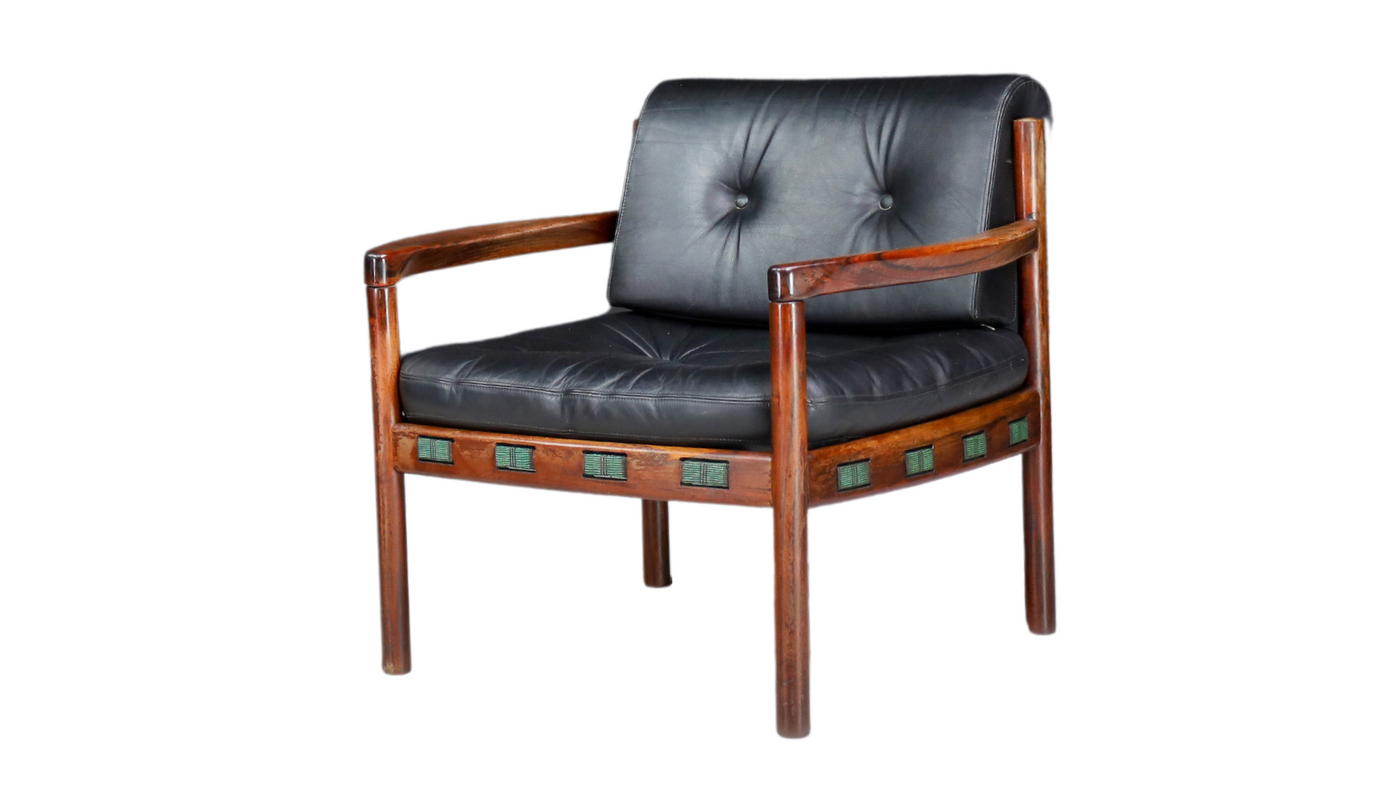 1960s Sven Ellekær leather & rosewood armchair for Coja