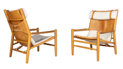 1970s DUX leather & birch tall-back safari chair, Sweden