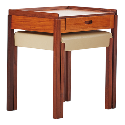 1960s Danish Design : pair teakwood side tables with underlying stool
