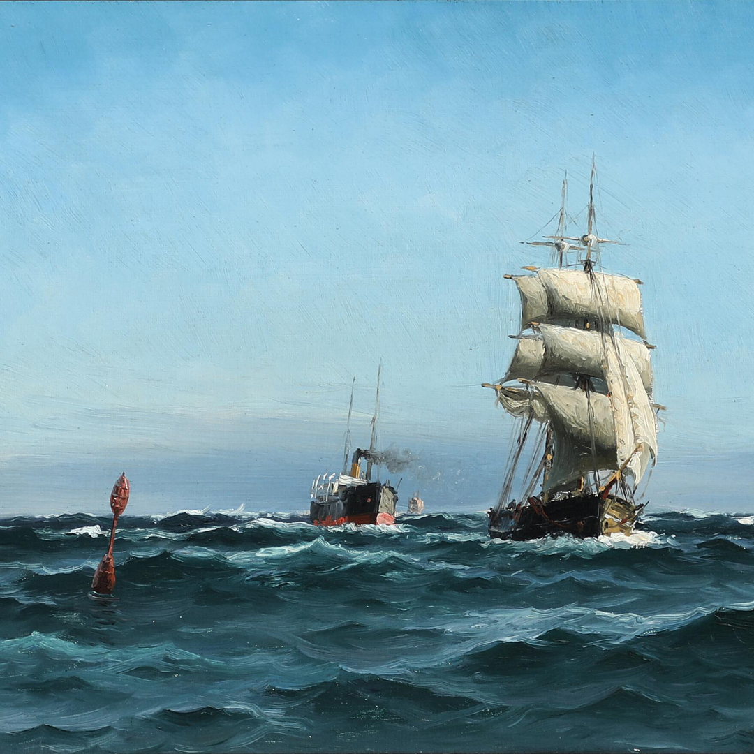 Holger Lubbers : Danish seascape with sailing ships & steamer