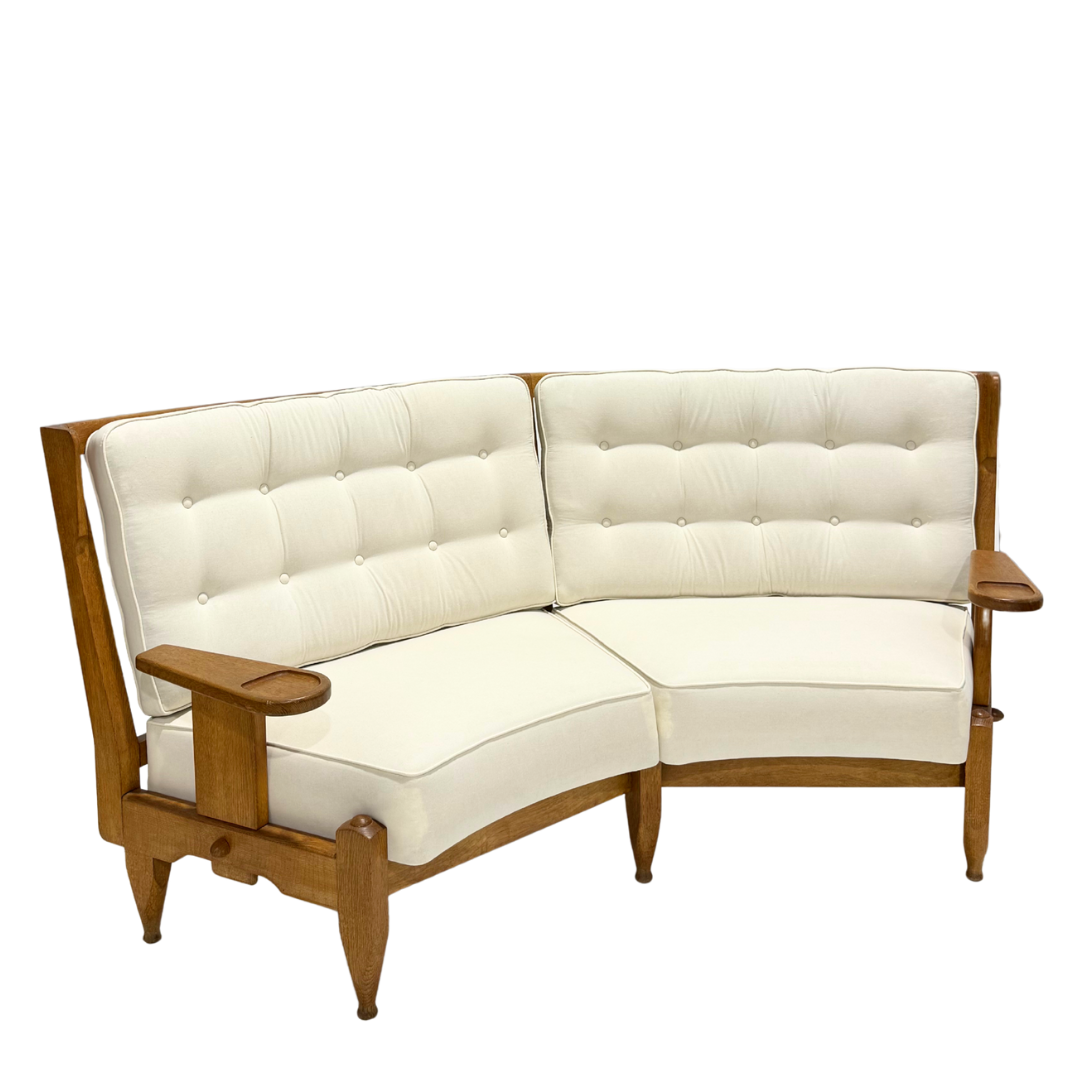 1950s Guillerme and Chambron : solid oakwood curved settee