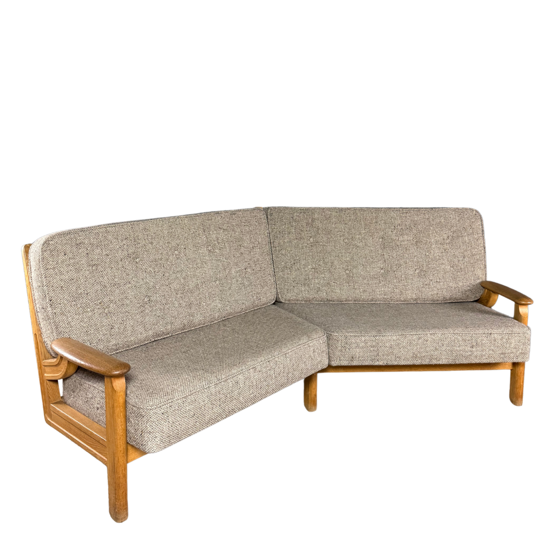 1950s French : modernist angled sofa w/geometric back decor