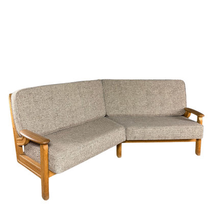 1950s French : modernist angled sofa w/geometric back decor
