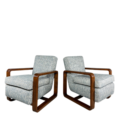 1930s Bauhaus : Czech figured walnut armchairs, w/Harris Tweed