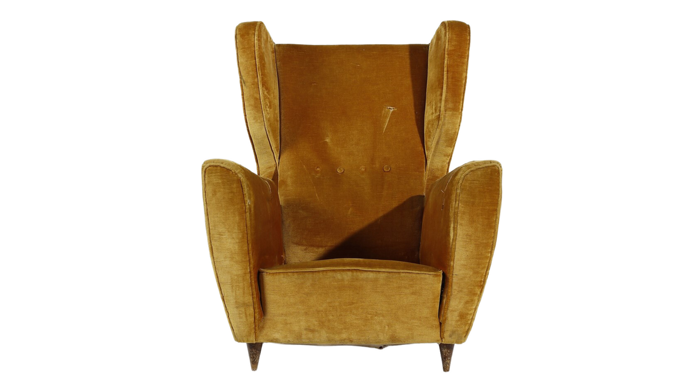 1940s Melchiorre Bega gold velvet wing chair