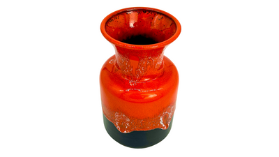 1970s JASBA Keramik orange trumpet vase w/ drip glaze, W. Germany