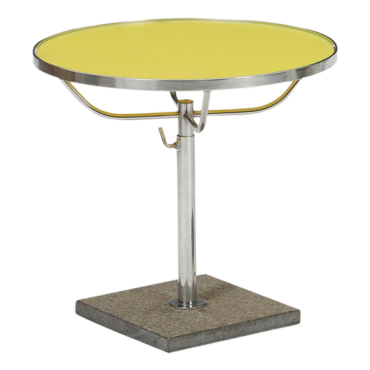 1980s DUX Sweden : pair 20" chromed side tables w/yellow glass tops