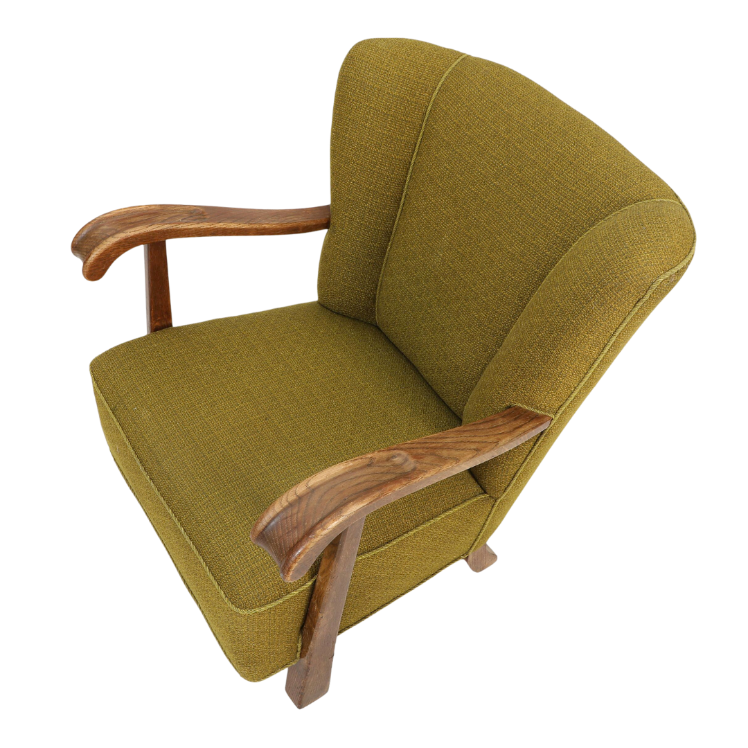 65 - 1940s Danish : Deco transitional sculpted upholstered armchair