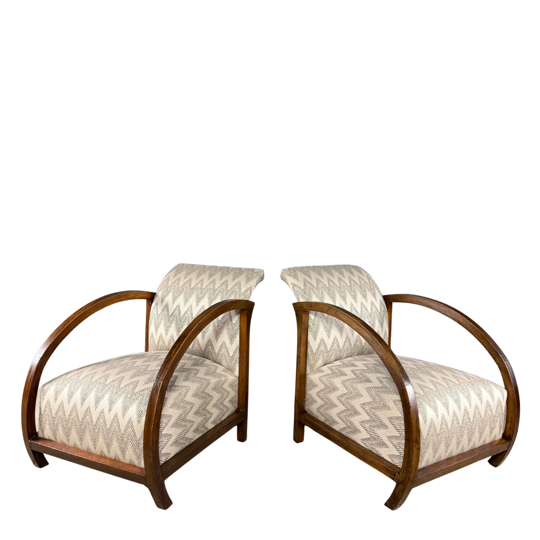 c1940 French : pair of continuous arched arm club chair
