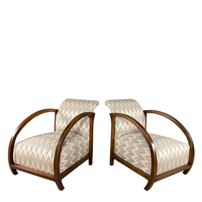 c1940 French : pair of continuous arched arm club chair