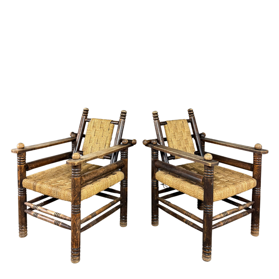 1950 French : woven rush chaise provençale rustique armchair